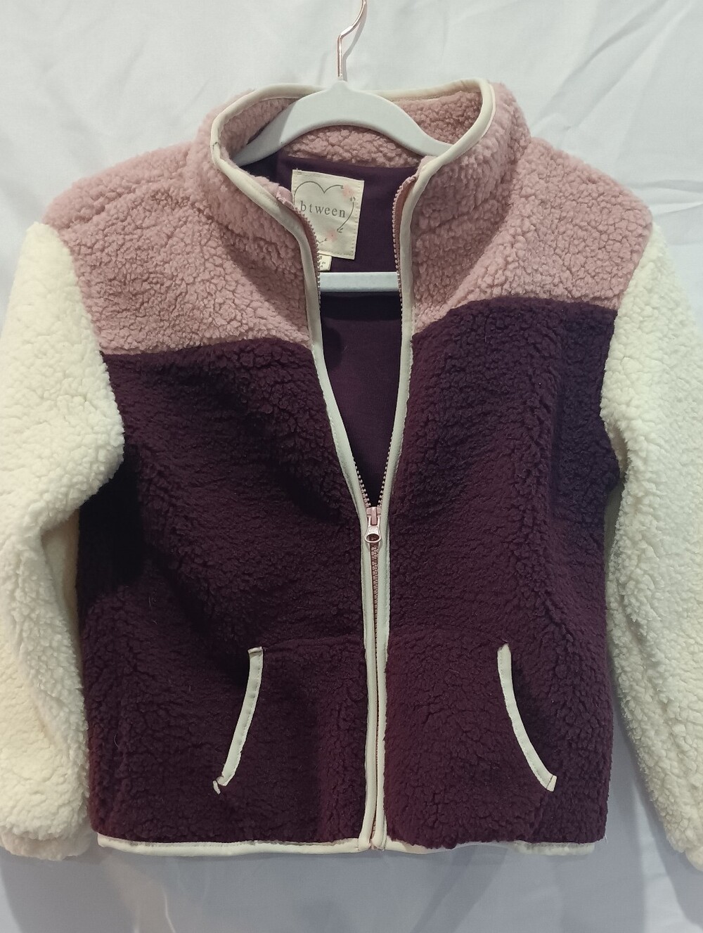 Kids Sherpa Jacket in Pink, Plum & Cream, Colorblock. Very Soft.
